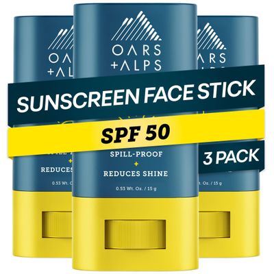 Oars + Alps SPF 50 Matte Face Sunscreen Stick, Derm Tested, 3pk, .53oz