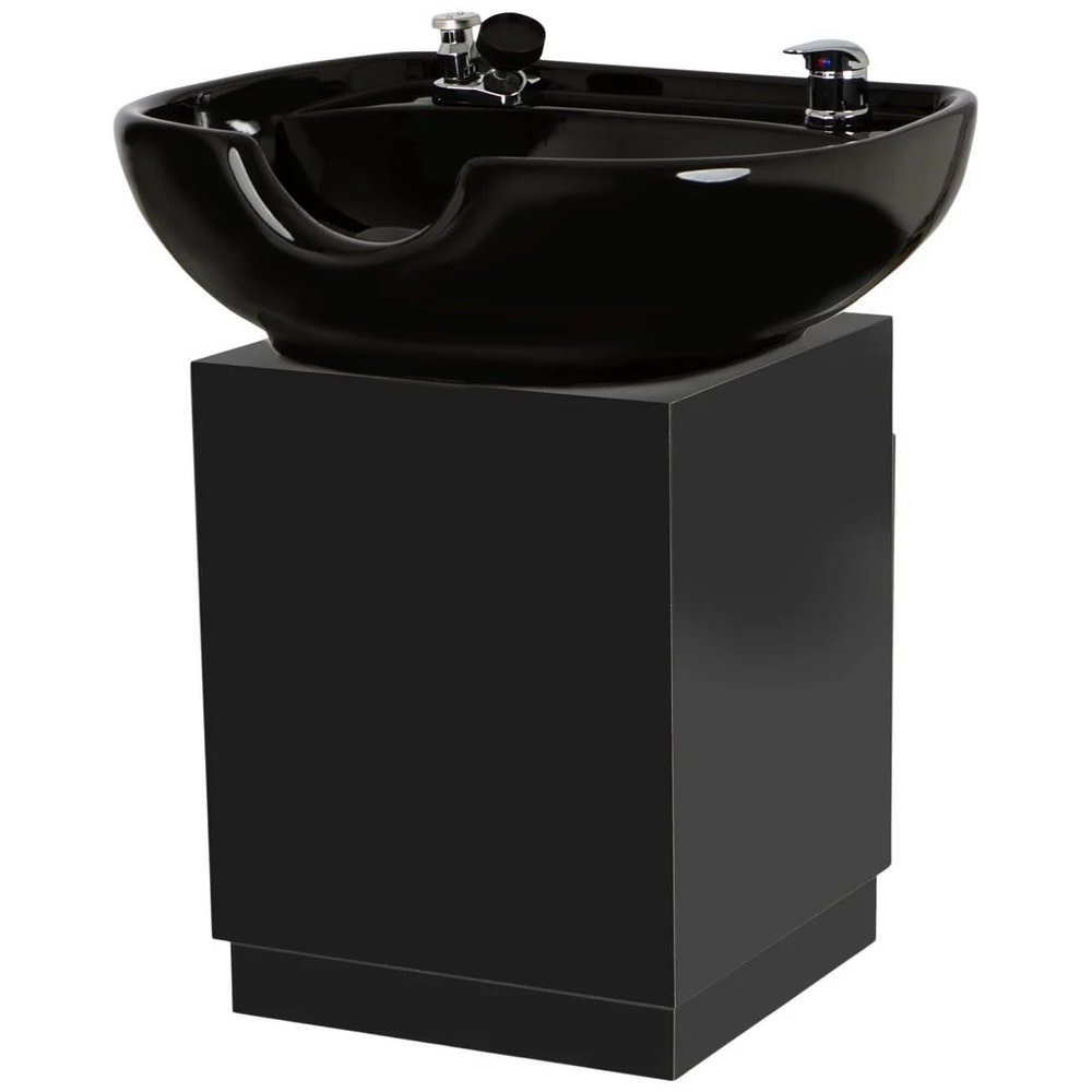 Buy-Rite Bali Head Spa Pedestal Shampoo Unit - Black Porcelain Bowl, Padded Headrest, Extendable Hose, Vacuum Breaker, Fits Most Chairs, Professional Salon Backwash, BR-BALIHEADSPAPEDESTAL