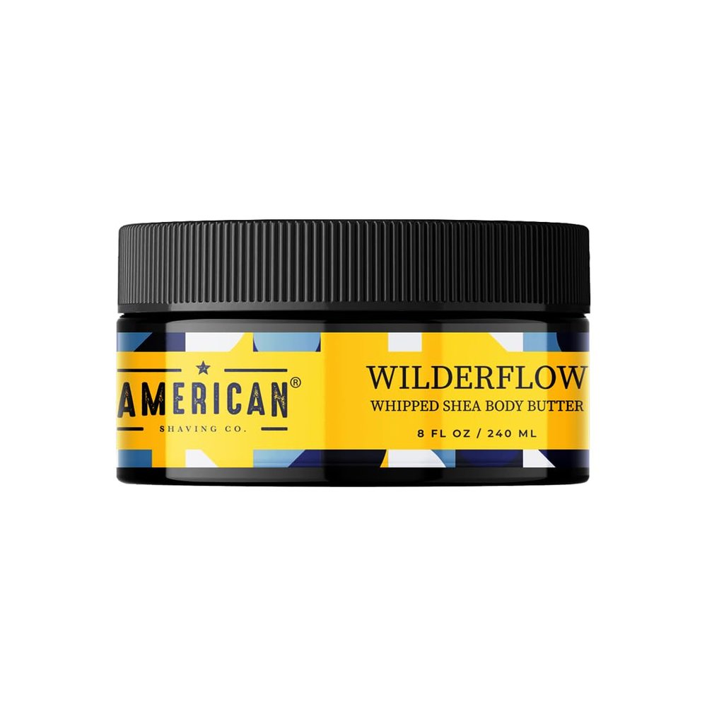 American Shaving Co. WilderFlow Whipped Shea Body Butter 8 Oz, Made in USA, Gentle Formula, Quality Potent Ingredients, Non-GMO, GMP Certified, Cruelty-Free Products