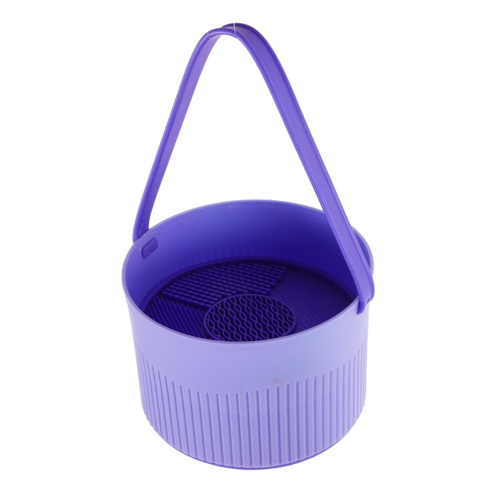 BUGUUYO Portable Makeup Brush Cleaner Tool Multi-functional Makeup Storage Box with Cleaning Pad for Brushes and Sponges Compact Design for Home and Travel Elegant Purple Color