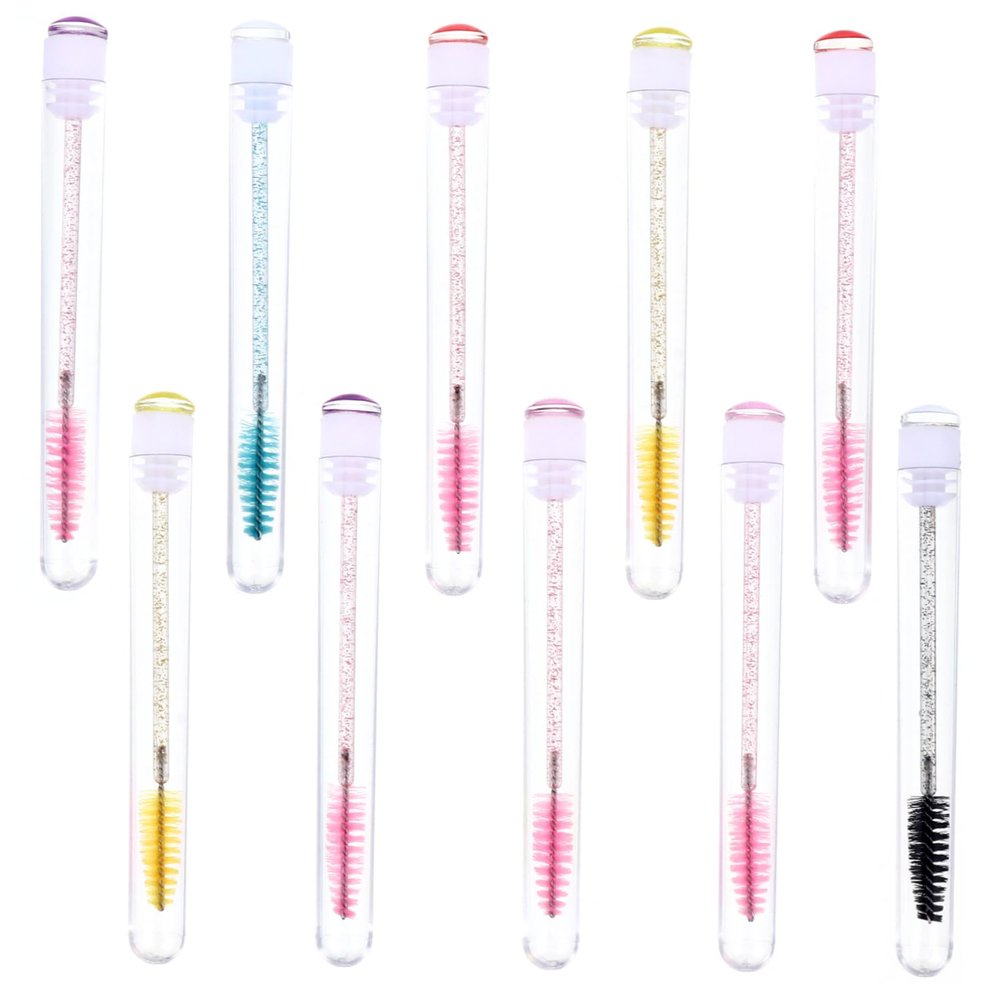 WOONEKY 10pcs Eyelash Applicator Tube Random Pattern Spiral Mascara Wands Portable Eyebrow Brush for Storage
