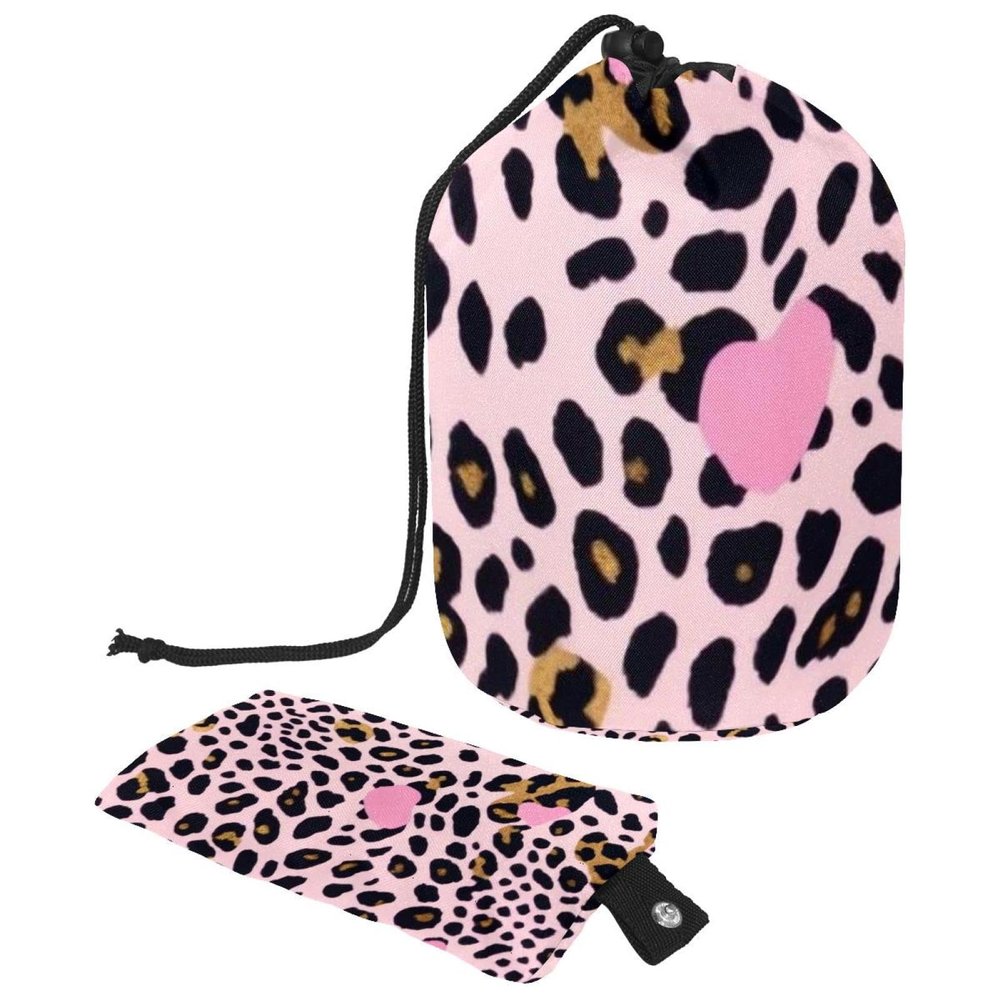 2PCS Art Leopard Print-254 Travel Cosmetic Bag Makeup Organizer: Stylish Bathroom Cases with Drawstring, Cylindrical & Small Toiletry Bag