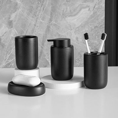 MAKEJ Bathroom Accessories Liquid Soap Dispenser Black Ceramic Toothbrush Holder Cup Soap Dish Shampoo Bottle Liquid Soap Dispenser