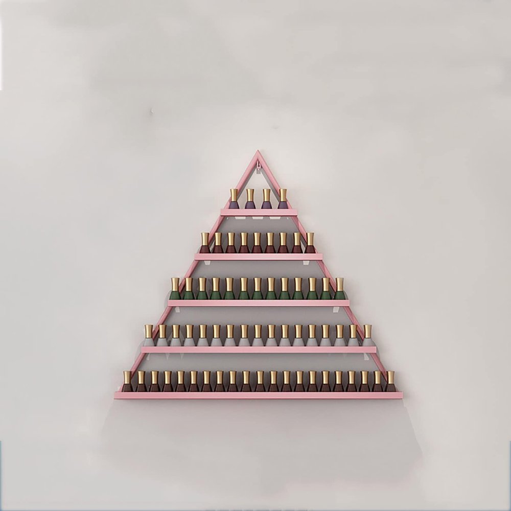 HDXWIFD Nail Polish Rack, Triangle Nail Polish Display Stand, Wall Mounted Nail Polish Bottle Shelf Display Rack, Multifunctional Salon/Beauty/Nail Shop Organizer Holder, 6-Piece Set