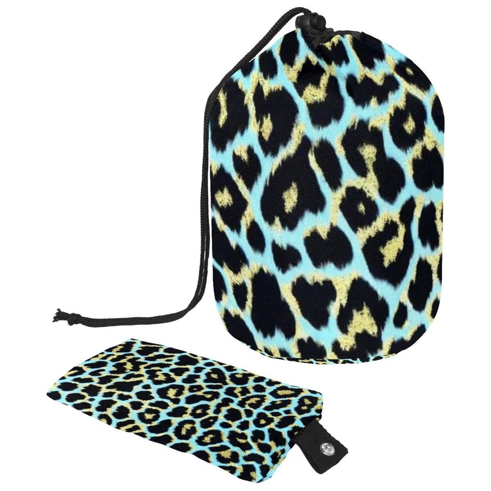 2PCS Colored Leopard Print-245 Travel Cosmetic Bag Makeup Organizer Bag Bathroom Cases Toiletry Bag with Drawstring (Cylindrical bag and small bag)