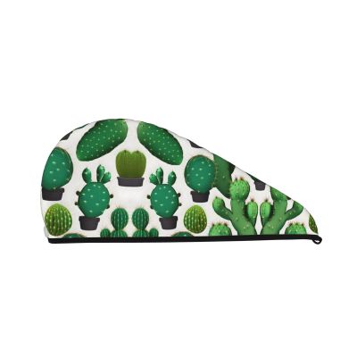SamLng Green Cactus Coral Velvet Dry Hair Cap Perfect for Home, Travel, Pool Parties, Beaches, Baths, and More