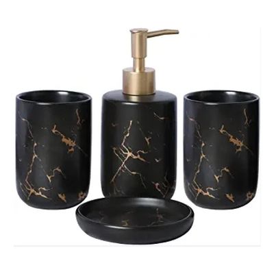MAKEJ Marble Ceramic Bathroom Toilet Accessory Sets Toothbrush Box Mouthwash Cup Dish Shampoo Dispenser