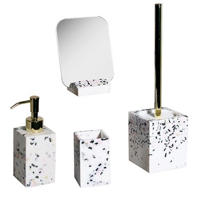 MAKEJ Home Creative Terrazzo Lotion Bottle Water Cup Makeup Toilet Brush Four-Piece Set Bathroom Accessory Set