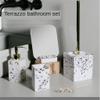 MAKEJ Home Creative Terrazzo Lotion Bottle Water Cup Makeup Toilet Brush Four-Piece Set Bathroom Accessory Set view 2