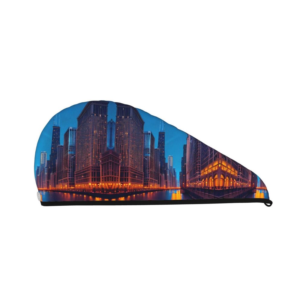 Chicago Night SamLng Coral Velvet Dry Hair Cap  Perfect for Home, Travel, Pool Parties, Beaches, Baths, and More