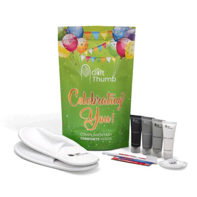 Guest Amenities, Toiletries and Essentials kit for Airbnb, VRBO, Rental Properties, Includes Slippers, Toiletries, Shower Cap, Dental Kit (Lime Green (Celebrating You), 25-pouch pack)