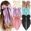 6 PCS Hair Bows for Women, Big Bow Hair Clips for Girls, Silky Satin Hair Bows Clips Oversized Long Tail, Large Cute Aesthetic Hair Accessories, Metal Bow Hair Clips Holiday Gifts view 1