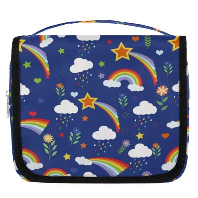 OMFUNS Rainbow Travel Toiletry Bag with Hanging Hook for Women and Girls, Colorful Flower Cosmetic Makeup Case Organizer for Accessories, Shampoo, Full Sized Container, Toiletries