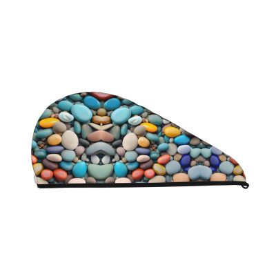 Beach Colored Pebbles SamLng Coral Velvet Dry Hair Cap Perfect for Home, Travel, Pool Parties, Beaches, Baths, and More