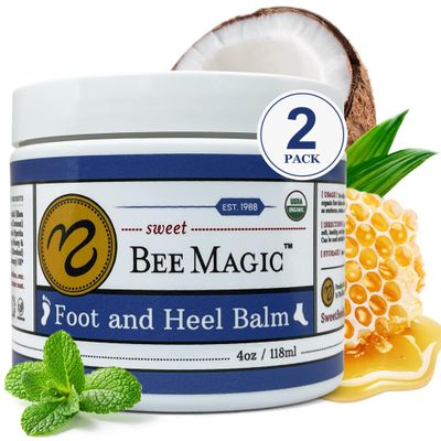 Sweet Bee Naturals Organic Foot Balm - Intensive Heel Balm for Dry Cracked Feet - Natural Moisturizing Treatment for Cracked Heels - Heel Cream Softener for Rough Skin Repair  2 Jars (8 OZ)