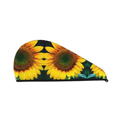 SamLng Sunflower Pattern Coral Velvet Dry Hair Cap Perfect for Home, Travel, Pool Parties, Beaches, Baths, and More