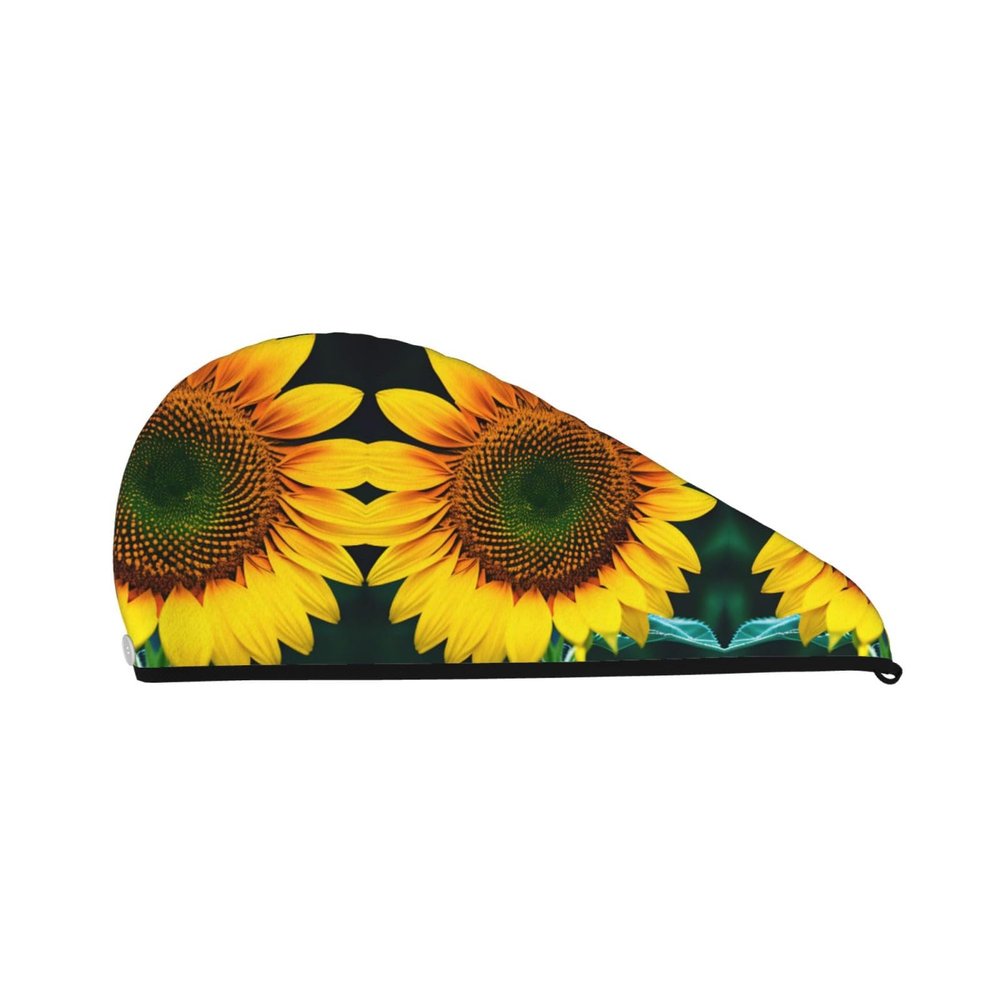 SamLng Sunflower Pattern Coral Velvet Dry Hair Cap Perfect for Home, Travel, Pool Parties, Beaches, Baths, and More