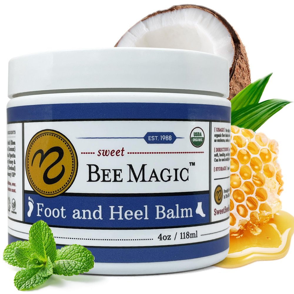 Sweet Bee Naturals Organic Foot Balm - Intensive Heel Balm for Dry Cracked Feet - Natural Moisturizing Treatment for Cracked Heels - Heel Cream Softener for Rough Skin Repair  4 OZ Jar