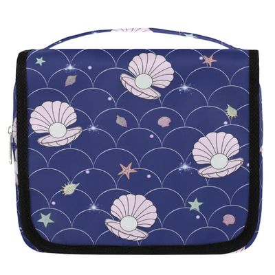 OMFUNS Purple Mermaid Travel Toiletry Bag with Hanging Hook for Women and Girls, Lovely Starfish Cosmetic Makeup Case Organizer for Accessories, Shampoo, Full Sized Container, Toiletries