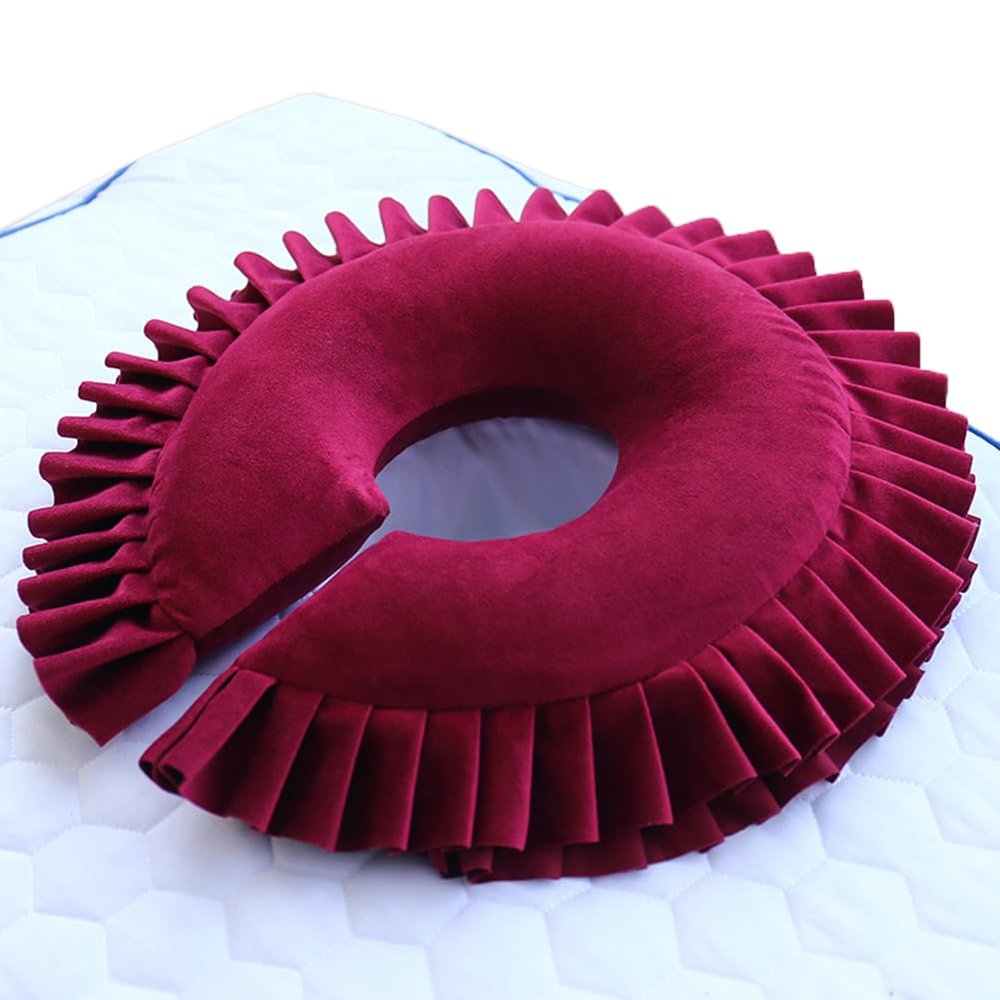 Soft Latex Face Down Massage Pillow U Shaped Massage Head Pillow Face Cradle Cushion for Beauty Salon SPA Bed Headrest (Wine red)