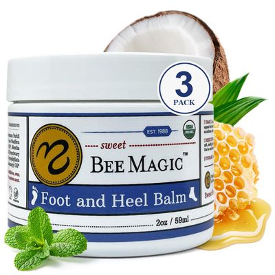 Sweet Bee Naturals Organic Foot Balm - Intensive Heel Balm for Dry Cracked Feet - Natural Moisturizing Treatment for Cracked Heels - Heel Cream Softener for Rough Skin Repair 3 Jars (6 OZ)