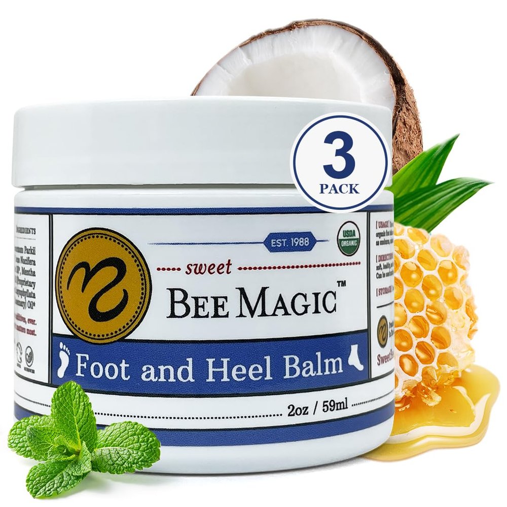 Sweet Bee Naturals Organic Foot Balm - Intensive Heel Balm for Dry Cracked Feet - Natural Moisturizing Treatment for Cracked Heels - Heel Cream Softener for Rough Skin Repair 3 Jars (6 OZ)