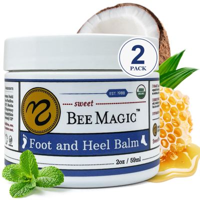 Sweet Bee Naturals Organic Foot Balm - Intensive Heel Balm for Dry Cracked Feet - Natural Moisturizing Treatment for Cracked Heels - Heel Cream Softener for Rough Skin Repair 2 Jars (4 OZ)