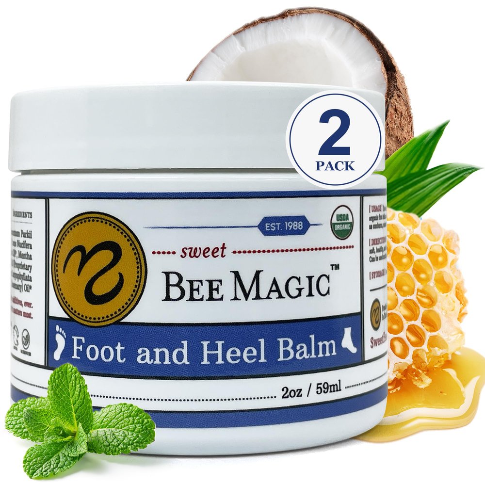 Sweet Bee Naturals Organic Foot Balm - Intensive Heel Balm for Dry Cracked Feet - Natural Moisturizing Treatment for Cracked Heels - Heel Cream Softener for Rough Skin Repair 2 Jars (4 OZ)