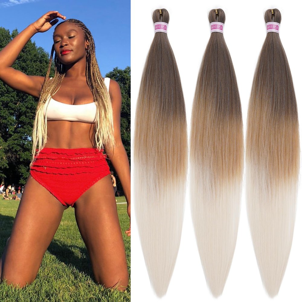 SIXERSI Ombre 4/27/613 Braiding Hair Pre Stretched Blonde Ombre Braiding Hair Extensions for Braids Knotless Pre Sectioned Prestretched Braiding Hair 32 inch
