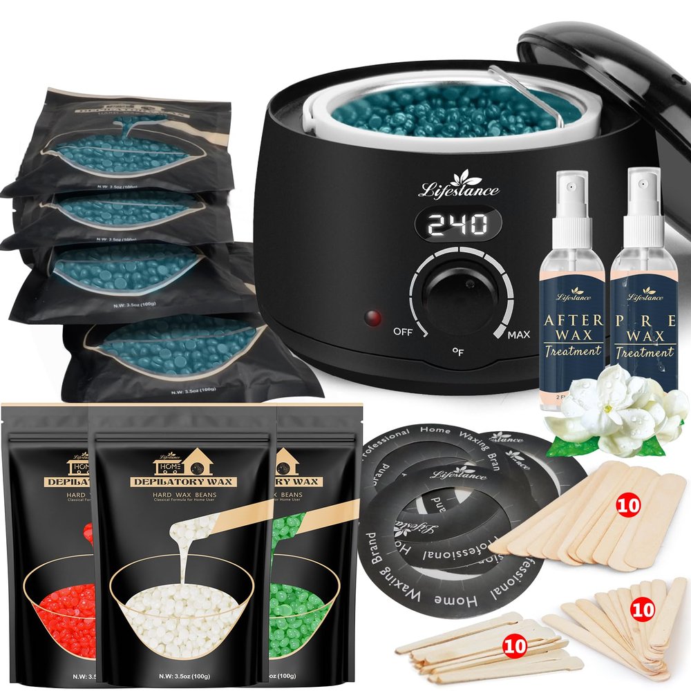 Lifestance L2 Digital Wax Warmer Hair Removal Kit + Aloe & Pearl-White & Strawberry Wax Beads