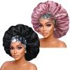 2pcs Extra Large Black & Rosegold Satin Bonnet with Light Brwon Wig Grip Cap view 2