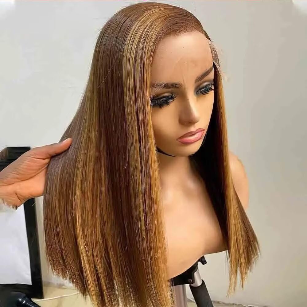 oulaer 180% Density Highlight Bone Straight Lace Front Wig Ombre 4/27 Colored 13x6 HD Transparent Lace Front Human Hair Wigs For Women Glueless Natural Hairline Wig Brazilian Hair 22Inch