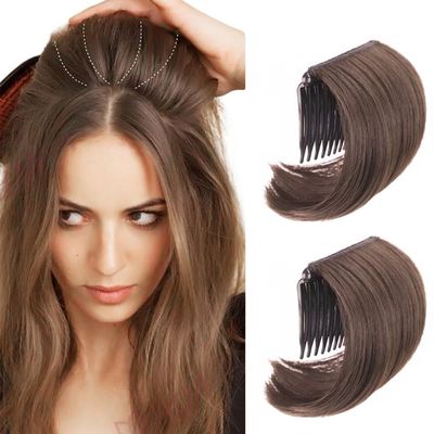 2Pcs Hair Bun Invisible False Hair Clip Hairs Base Bump It Up Volume Fluffy Hairs Pad Hair Extensions Styling Insert Tool Increased Pad Hairstyles Accessories for Women Girls (Light Brown)