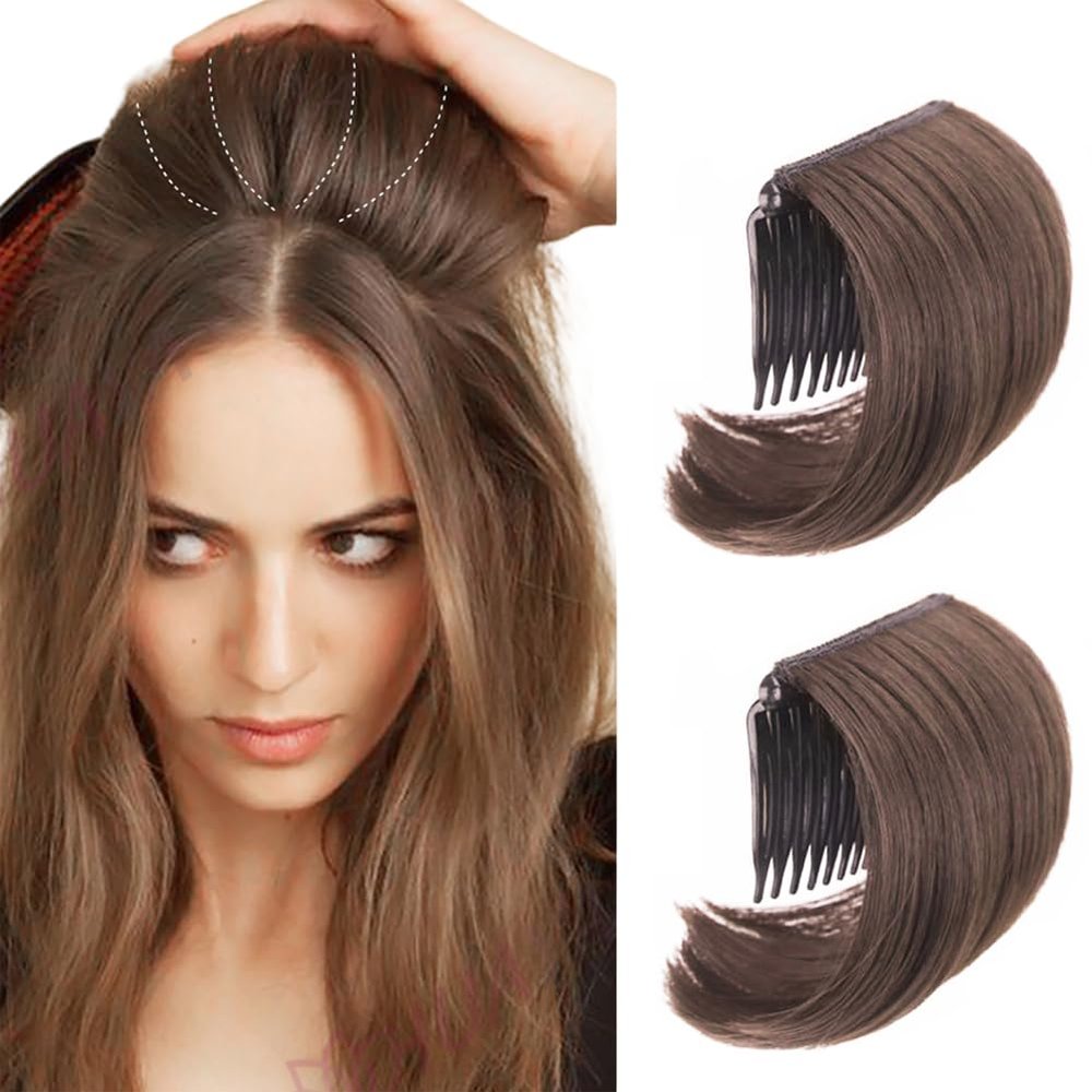 2Pcs Hair Bun Invisible False Hair Clip Hairs Base Bump It Up Volume Fluffy Hairs Pad Hair Extensions Styling Insert Tool Increased Pad Hairstyles Accessories for Women Girls (Light Brown)