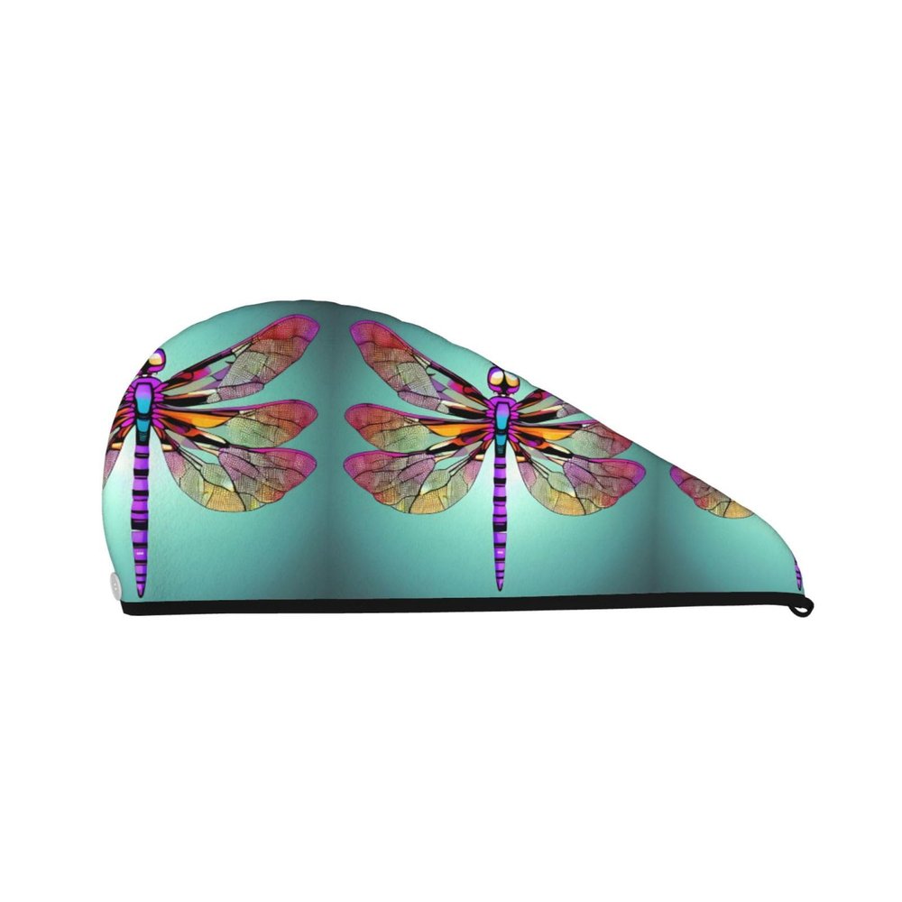 Cute Dragonfly pattern SamLng Coral Velvet Dry Hair Cap Perfect for Home, Travel, Pool Parties, Beaches, Baths, and More