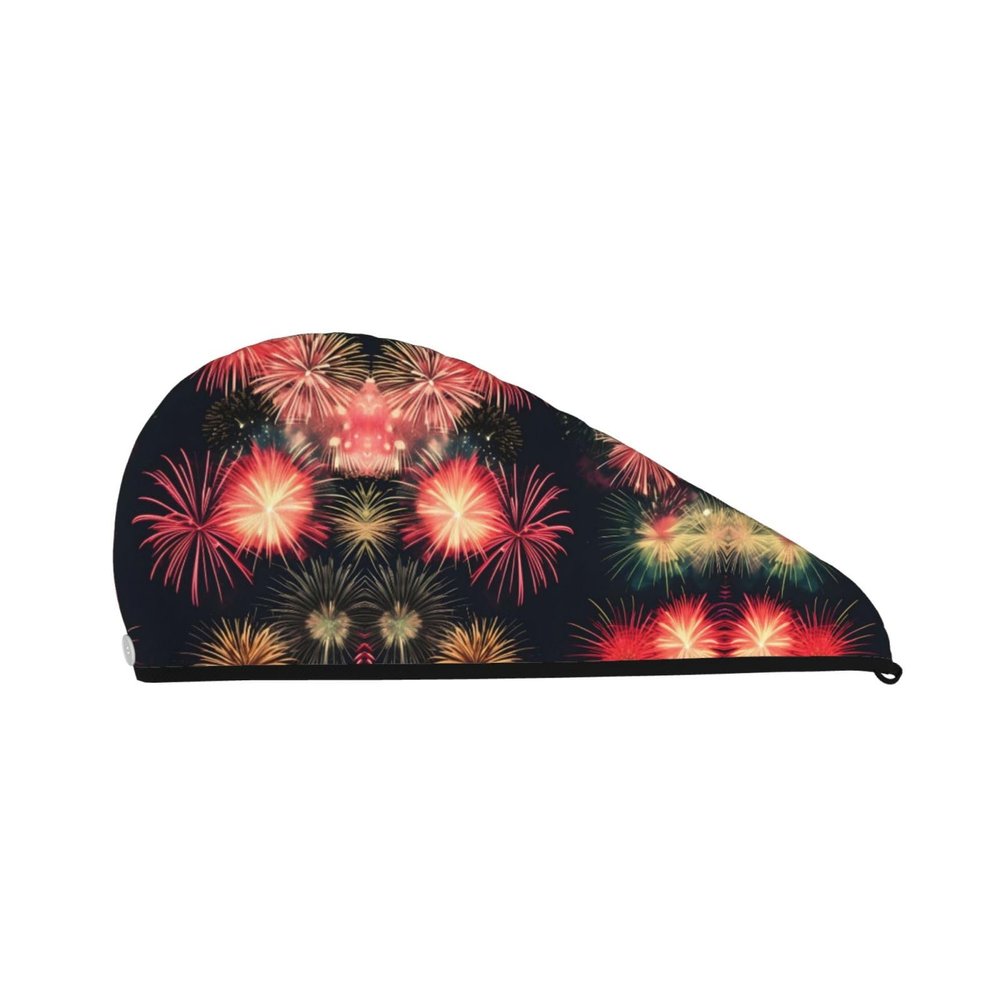 Beautiful Fireworks SamLng Coral Velvet Dry Hair Cap  Perfect for Home, Travel, Pool Parties, Beaches, Baths, and More