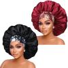 2pcs Extra Large Black & Red Satin Bonnet with Brwon Wig Grip Cap view 2