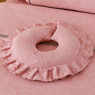 Cotton Linen Massage Head Pillow U Shaped Face Down Massage Pillow Cradle Face Pillow for Beauty Salon SPA Bed (Pink)