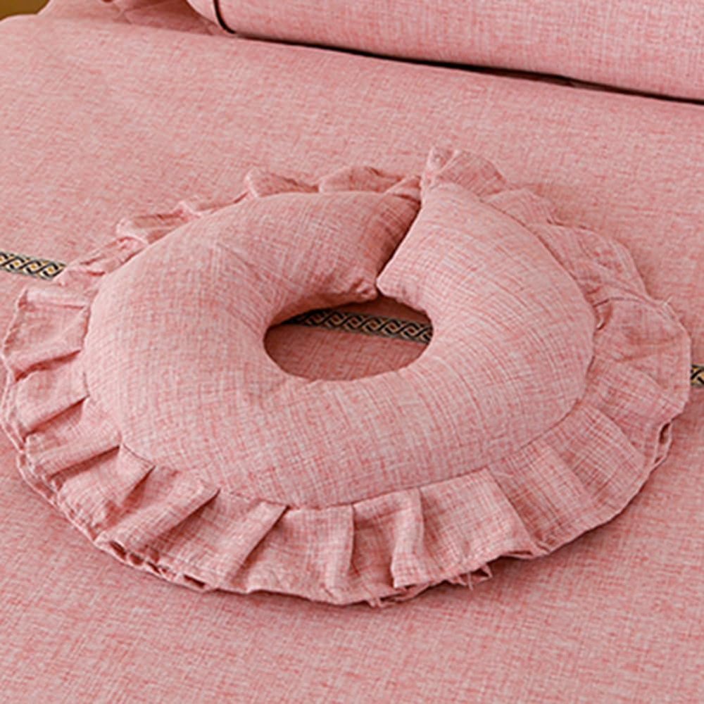 Cotton Linen Massage Head Pillow U Shaped Face Down Massage Pillow Cradle Face Pillow for Beauty Salon SPA Bed (Pink)