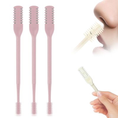 Auiepet 2 in 1 Nasal Nostril Hair Remover, Manual 360 Rotating Nose Hair Trimmer with Ear Digger, for Women Men (Pink, 3Pcs)