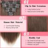 ShowJarlly Clip in Hair Extensions Real Human Hair 22 Inch Straight Clip Ins 8 Pcs Brazilian Remy Hair Extensions for Women (#4 Chocolate Brown) view 4