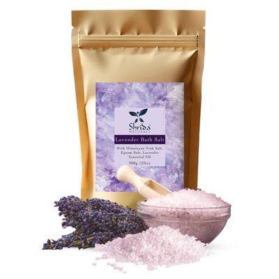 Shrida Naturals Lavender Bath Salt Soak 2 lb, Epsom & Himalayan Pink Salt with Pure Lavender Essential Oil, Magnesium-Rich Muscle Recovery & Stress Relief Soak, Relaxing Aromatherapy, Sleep Body Care