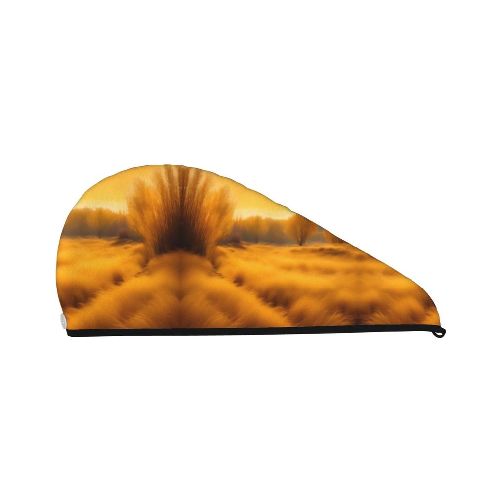 Autumn Golden Grass Landscapes SamLng Coral Velvet Dry Hair Cap  Perfect for Home, Travel, Pool Parties, Beaches, Baths, and More
