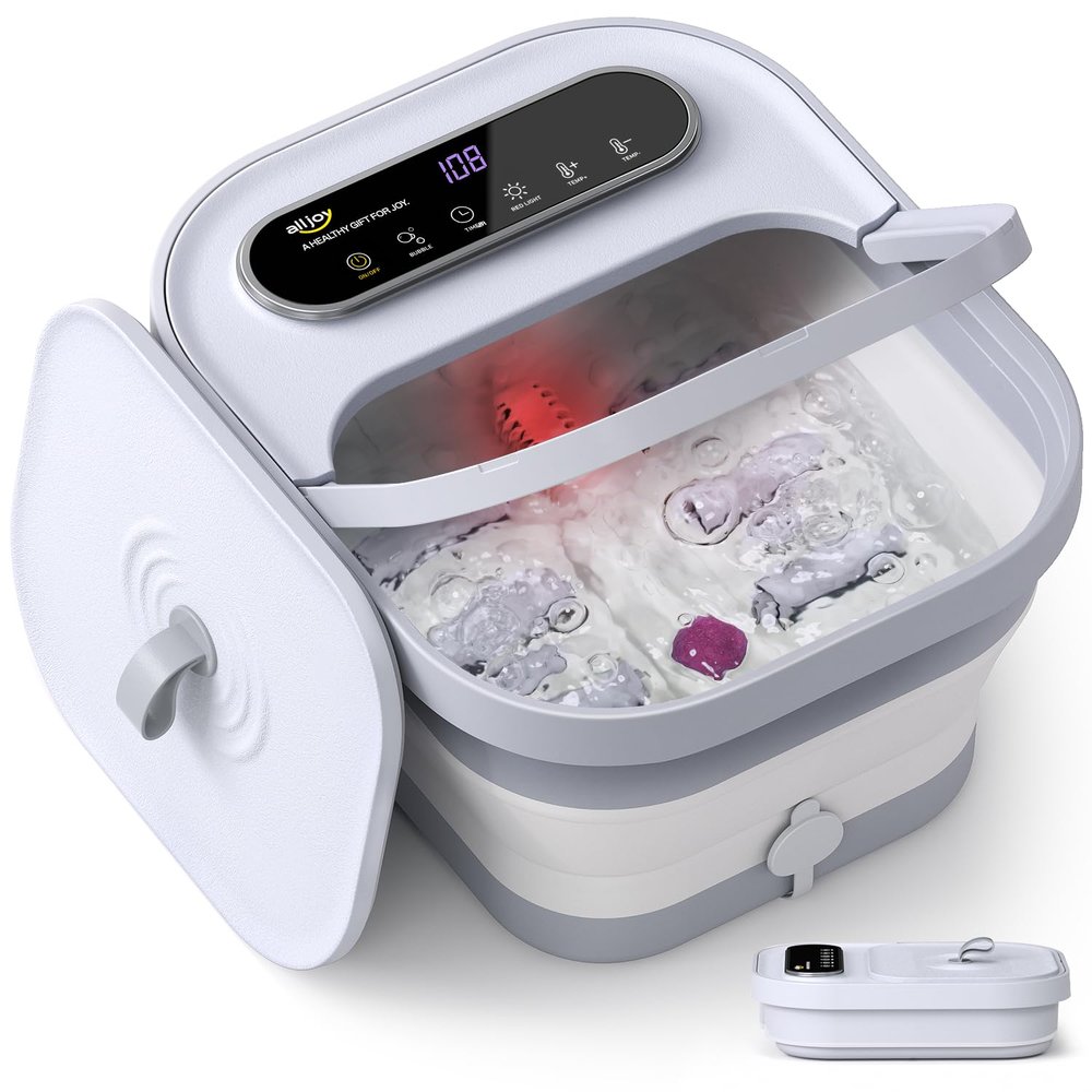 ALLJOY Foot Spa Bath Massager with Heat, Collapsible Foot Massager Spa Soaking Tub with Bubbles, Pumice Stone, Timer, 6 Shiatsu Massage Rollers Pedicure FootSpa for Relaxation, Gifts for Dad, Mom