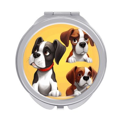 GFLFMXZW Dog Cartoon Travel Makeup Mirror, 1x/2x Magnification, Portable Pocket Mirror for Purse Round Mini Cosmetic Compact Mirror Cute Handbag Mirror