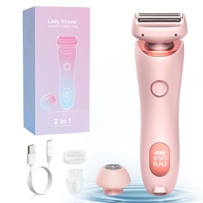 Electric Shaver for Women2 in 1 Painless Silk Glide Pro Bikini Shaver with Removable Head, Wet & Dry Waterproof Rechargeable Cordless Electric Razor Women for for Leg Arm Underarm Bikini Area (Pink)
