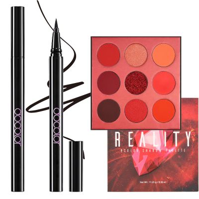 docolor Waterproof Eyeliner Pen Super Slim Precise All Day Black Professional Makeup Liquid Eye Liner and Red Eyeshadow Palette 9 Colors Gemstone Shadow Palette Highly Pigmented Mattes Shimmers
