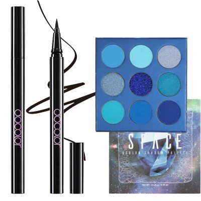 docolor Waterproof Eyeliner Pen Super Slim Precise All Day Black Professional Makeup Liquid Eye Liner and Blue Eyeshadow Palette 9 Colors Gemstone Shadow Palette Highly Pigmented Mattes Shimmers
