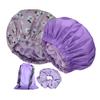 2Pcs Genergy Shower Cap Waterproof, Adjustable Shower Cap for Women Reusable, Luxury Shower Caps with Satin lining, Extra Large &Double Layers &Reversible Bonnet(Purple+ Purple flower) view 1