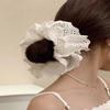 1Pcs White Large Lace Scrunchies for Women Oversized Scrunchy Hair Ties Fancy Satin Hair Scrunchies Bun or Ponytail Hair Holder Accessories for Women Thick Curly Hair view 4